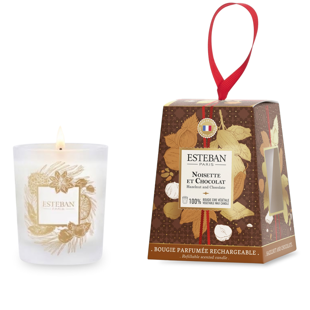 Candela profumata - Nocciola e Cioccolato - edizione limitata di Natale - ricaricabile - 180 g