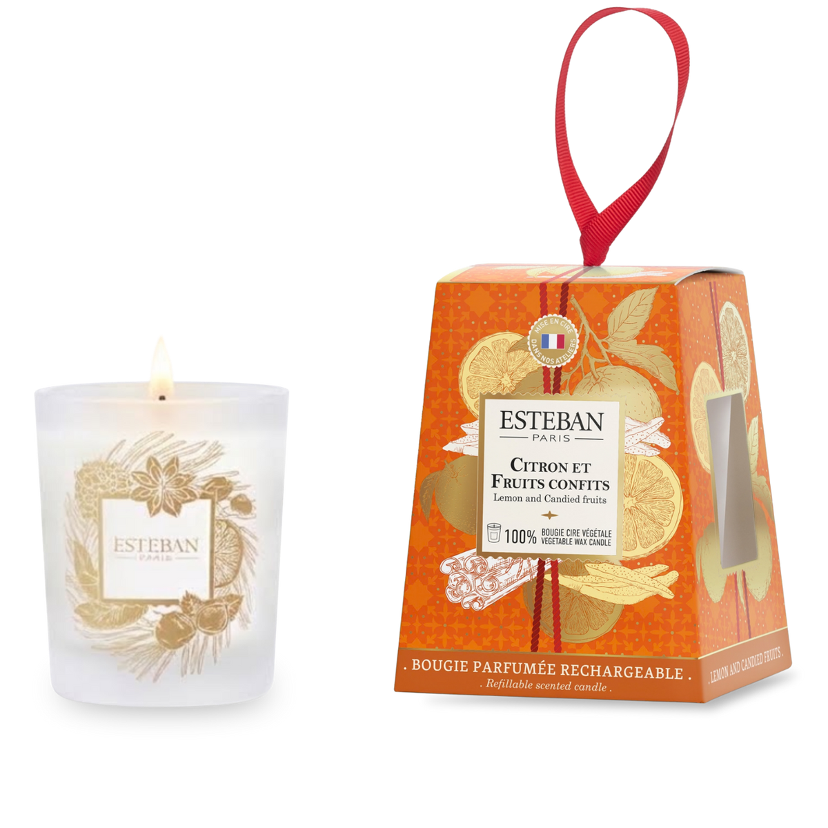 Candela profumata naturale - Limone e frutta candita - edizione limitata di Natale - ricaricabile - 180 g